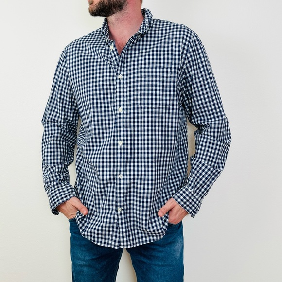 Vintage Gap Long Sleeve Button Down Shirt Blue Check Plaid Slim Fit - Picture 2 of 8